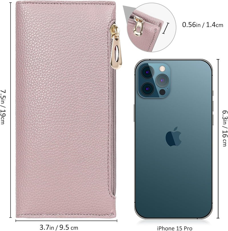 Tipmile Slim Wallet for Women, RFID Blocking Credit Card Holder, Ladies Bifold Wallet with Zipper, Dusty Pink - Image 2